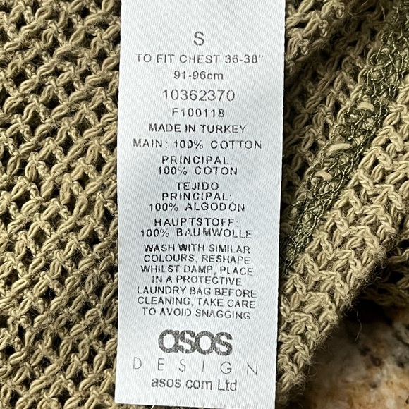 ASOS Design Women’s S Mesh Open Knit Sheer Blouse Tan Fringe Goth Grunge Beach - Picture 7 of 9